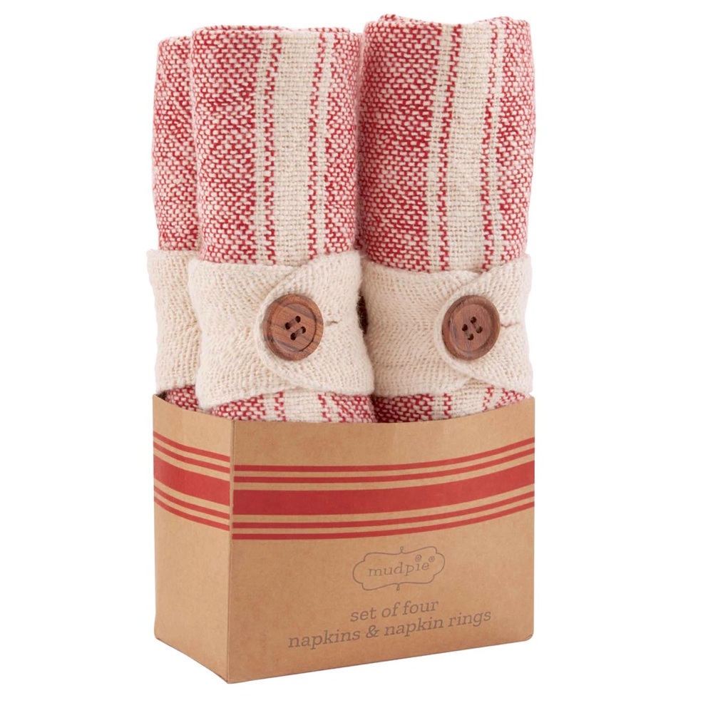 Mud Pie Red Cloth Napkin & Napkin Ring Set